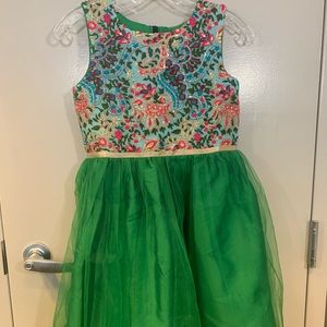 Girls size 11 / 12 Green Rhinestone party dress